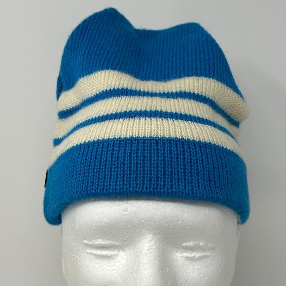 Vintage 80s Smiley Brand Wool Beanie Winter Hat Toque Skier Skiing USA Made Blue - Picture 1 of 10